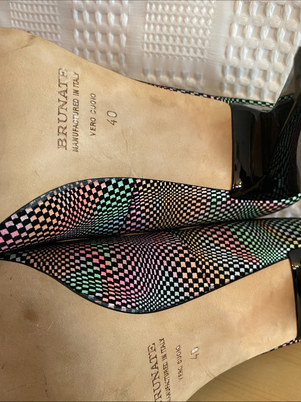 Vintage 90s optical illusion checkerboard heels by Brunate Italian leather - Picture 8 of 10